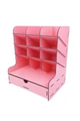 kutuTR Çapraz 9 Bölmeli Çekmeceli Masaüstü Kalemlik Organizer Pembe Renk Montajı Yapılmış Ürün thumbnail 5