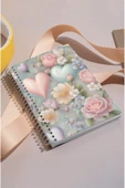 kutuTR Kalp ve Gül Desenli Ahşap Mdf Kapaklı 100 Yaprak Kareli 14x21 Vip Modelist  Defter 80gr/m2 K505 thumbnail 1