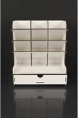 kutuTR Çapraz 9 Bölmeli Çekmeceli Masaüstü Kalemlik Organizer Beyaz Renk Montajı Yapılmış Ürün thumbnail 2