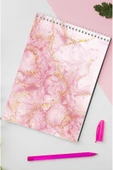 kutuTR Pembe Mermer Desenli Ahşap Mdf Kapaklı 80 Yaprak Çizgili 14x21 Vip Bloknot 70gr/m2 Ç-OB15 thumbnail 1