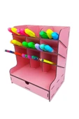 kutuTR Çapraz 9 Bölmeli Çekmeceli Masaüstü Kalemlik Organizer Pembe Renk Montajı Yapılmış Ürün thumbnail 2