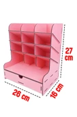 kutuTR Çapraz 9 Bölmeli Çekmeceli Masaüstü Kalemlik Organizer Pembe Renk Montajı Yapılmış Ürün thumbnail 3