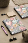 kutuTR Kalp ve Gül Desenli Ahşap Mdf Kapaklı 100 Yaprak Kareli 14x21 Vip Modelist  Defter 80gr/m2 K505 thumbnail 2