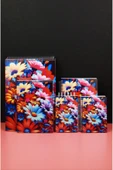 kutuTR Çiçek Desen Ahşap Mdf Kapaklı 5'li Defter Seti 06 (3 Bloknot 2 Modelist Defter) Çizgili - 4