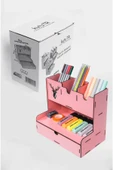 Notpa Çekmeceli Geyik Desenli Pembe Masaüstü Kalemlik Organizer Montajı Yapılmış Ürün - 2