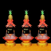18cm Kalınlaştırılmış Plastik Beyaz Şeker Kulesi Seti - Tabak, Etiket, Çiçek ve Ananas - 3