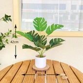 Taş Saksıda Yapay Yeşil Bonsai - Kaplumbağa Sırtı Yaprağı (Yüksek + Alçak) thumbnail 9