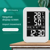 İç Ortam Termometre ve Nem Ölçer - Negatif Ekran USB Şarjlı Çalar Saat - 1