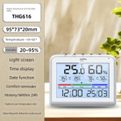 Elektronik Higrometre - THG616 - Arkadan Aydınlatmalı, Konfor, Saat ve Tarih - 1