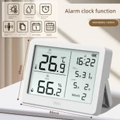 Dijital Termometre Higrometre - Beyaz, Alarmlı, Ay Güneş Takvimli Somatosensor Ekran thumbnail 1
