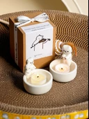 Seramik Yavru Kedi Aromaterapi Mum Seti - Pişirme El Kedi Şamdan + Dijital Mum - 2