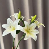 Yapay Zambak Çiçeği - 3 Çiçek 3 Gonca - Mor - 75cm - 11