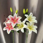 Yapay Zambak Çiçeği - 3 Çiçek 3 Gonca - Mor - 75cm - 3