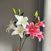 Yapay Zambak Çiçeği - 3 Çiçek 3 Gonca - Mor - 75cm - 5