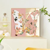 Kelebek Ayna Tablo - Kelebek Aşk Çiçek Çerçeve A - 30x30cm - Modern Siyah Çerçeve - 12