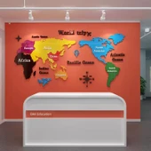 3D Dünya Haritası Duvar Stickerı - Kahve/Sarı/Gül Kırmızısı/Turuncu/Gök Mavisi/Koyu Yeşil/Beyaz - Küçük Boy - 3
