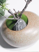 Seramik Vazoda Yapay Çam Bonsai - Siyah Çiçekli - 6