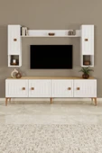 Happylife Furniture Design  %100 Mdf Tv Ünitesi 180 Cm Desenli Dolaplı Raflı Tv Ünitesi - 4