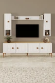 Happylife Furniture Design  %100 Mdf Tv Ünitesi 180 Cm Desenli Dolaplı Raflı Tv Ünitesi - 1
