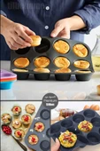 Tilbe Home 12'li Silikon Muffin Kalıbı Kurabiye Tatlı Kalıbı Yapışmaz Gıdaya Uygun Pişirme Cupcake Kek Kapsülü - 1