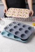 Tilbe Home 12'li Silikon Muffin Kalıbı Kurabiye Tatlı Kalıbı Yapışmaz Gıdaya Uygun Pişirme Cupcake Kek Kapsülü - 4