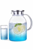 Tilbe Home Borosilikat Cam Sürahi 1800ml Isıya Dayanıklı Metal Kapaklı Bitki Çayı Demliği Meşrubat Su Sürahisi - 1