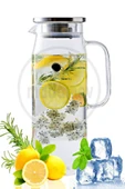 Tilbe Home Borosilikat Cam Sürahi 1800ml Isıya Dayanıklı Metal Kapaklı Filtreli Başucu Meşrubat Su Sürahisi - 3