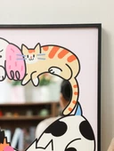 Çizgi Film Hayvan Dopamin Ayna Dekoratif Asma Tablo - Pet Donuts -1, 30x30cm, Erişilebilir Lüks Altın Alüminyum Alaşımlı Çerçeve - 4