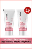 NEW WELL 2 Adet Ton Eşitleyici Yüksek Koruma Etkili Spf50+ Aydınlatıcı Pembe Yüz Güneş Kremi 50 ML - 1
