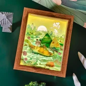 3D Işık ve Gölge Kağıt Kesme Lamba - Ahşap Desenli Çerçeve - 4
