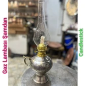 Bakır gaz lambası Şamdan Dekoratif Antik Bakır Osmanlı Gaz lambası Portatif Nostaljik Gaz Lambası Şamdan - 1