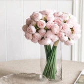 Yapay Şakayık Buketi - Açık Pembe İki Demet + Silindir Vazo - 1