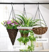 Büyük Yuvarlak Askılı Sepet Açık Kahve + 3 Demet Yapay Orkide thumbnail 12