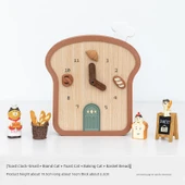 Tost Tasarımlı Küçük Masa Saati - İmzalı Kedi + Tost Kedi + Pişiren Kedi + Ekmek Sepeti - 1