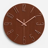 Minimalist Modern Duvar Saati - 25 cm - Kahve Gül Altın thumbnail 1