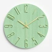 Minimalist Modern Duvar Saati - 30 cm - Bezelye Yeşili Şampanya Altın - 1