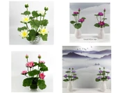 Yapay Lotus Çiçeği Aranjmanı - İki Lotus Plastik Saksıda 2 Turuncu Demet - 8