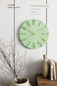Minimalist Modern Duvar Saati - 30 cm - Bezelye Yeşili Şampanya Altın - 5