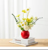 Vazoda Yapay Çiçek Aranjmanı - Kırmızı Vazo Sarı ve Beyaz Çiçekler thumbnail 9
