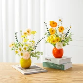 Vazoda Yapay Çiçek Aranjmanı - Kırmızı Vazo Sarı ve Beyaz Çiçekler thumbnail 2