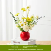 Vazoda Yapay Çiçek Aranjmanı - Kırmızı Vazo Sarı ve Beyaz Çiçekler thumbnail 1