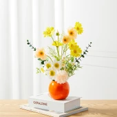 Vazoda Yapay Çiçek Aranjmanı - Kırmızı Vazo Sarı ve Beyaz Çiçekler thumbnail 3