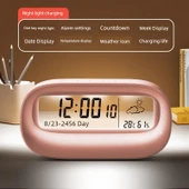 Dijital Oda Termometresi ve Higrometresi - Gece Lambalı - Pembe (USB Şarjlı) - 1