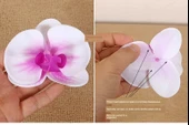 DIY PU Yapay Orkide Çiçek Başı - Büyük Boy Mor Kalp Desenli Beyaz - 5
