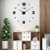 3D Kendin Yap Duvar Saati - Gümüş Mini Saniyeli 40x40CM - 9