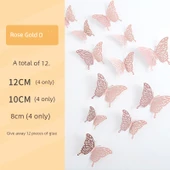 3D Renkli Kelebek Duvar Stickerları - Dekoratif D Rose Gold Kesim Kelebek 12'li Paket - 1
