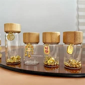 Mini Cam Saklama Şişesi 15ml Bambu Kapaklı - 3 Etiketli - 5