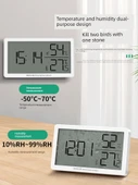 Dijital Termometre ve Higrometre - Saatli Büyük Ekran 5 Kancalı thumbnail 5