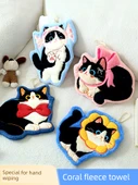 Sevimli Kedi El Havlusu - Fiyonklu Desen - Mercan Polar - 21x25 cm - 2
