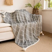 Retro Yeşil Çizgili Koltuk Örtüsü Yatak Örtüsü Dokuma Battaniye - Siyah 130cm * 150cm - 1